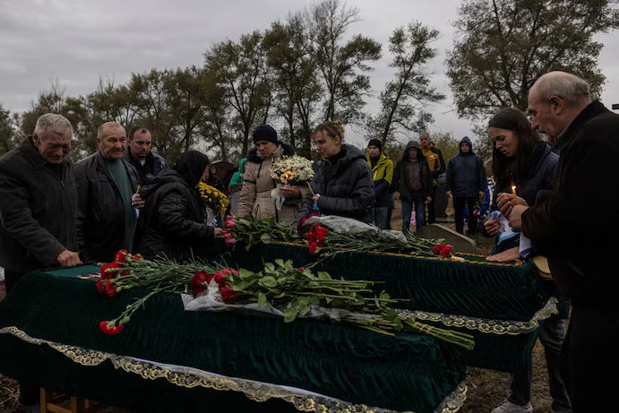 Ukrainian Village Where Missile “Killed 52” Starts to Bury its Dead 2023?