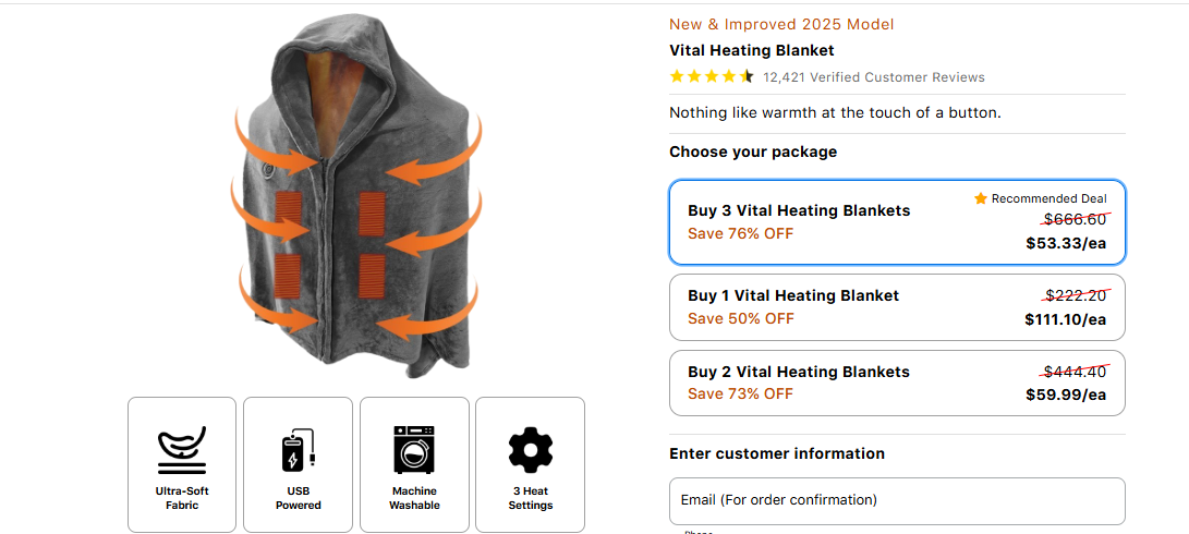 Vital Heating Blanket Order