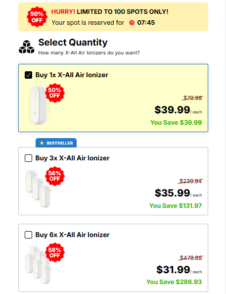 X-All Air Ionizer Pricing